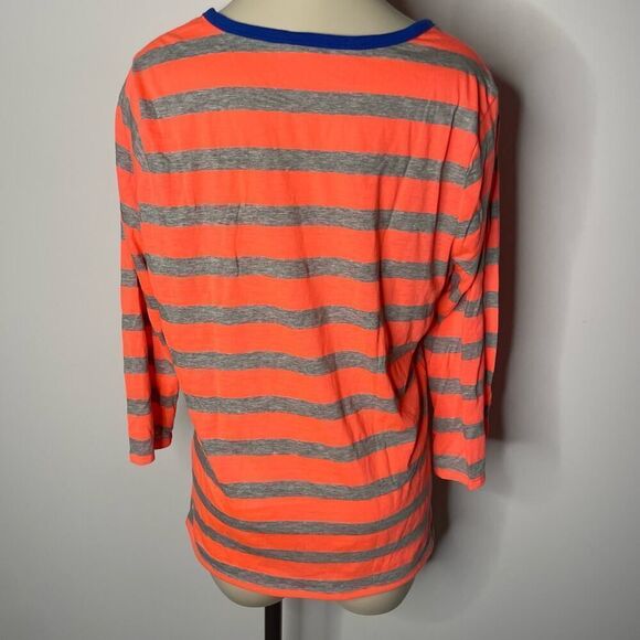 Gap Top LARGE Womens Orange & Gray Striped 3/4 Sleeve Round Neck Modal Blend - Picture 2 of 4